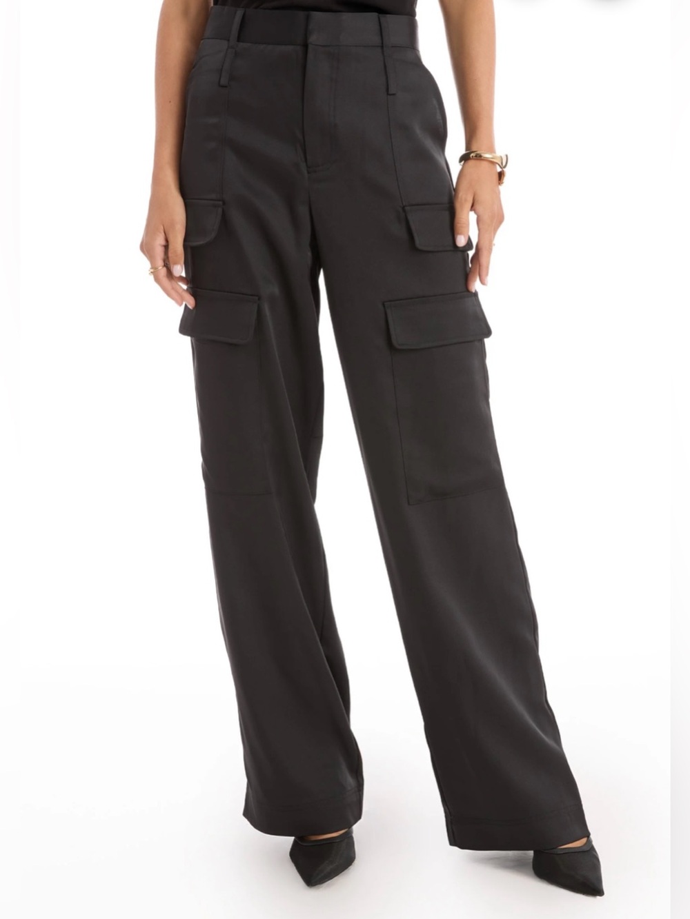 NWT The NOLI Shop Satin Cargo Pants Trousers Wide Leg Women’s Size 14 Black
